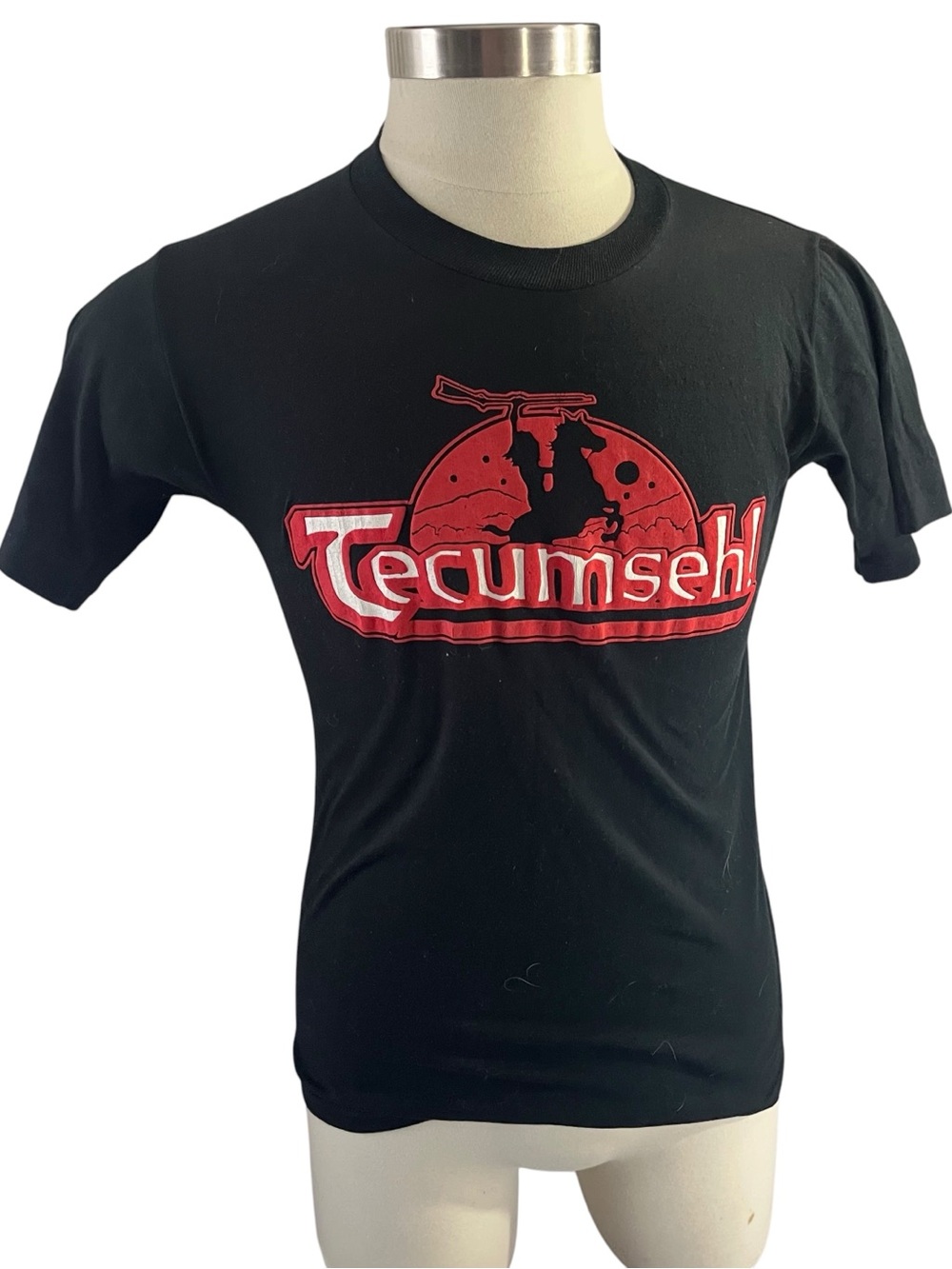 Vtg 80s Velva Sheen Tecumseh Outdoor Drama T Shirt Sz M Black Single Stitch